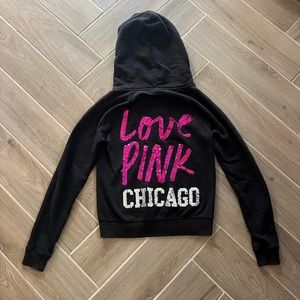RARE Sequin Pink Chicago Zip Up Hoodie Sweatshirt